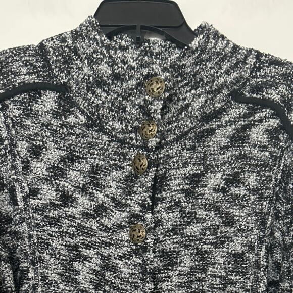 Curio Black Textured Knit Mock Neck Button Down Cardigan Sweater New L - Picture 3 of 16